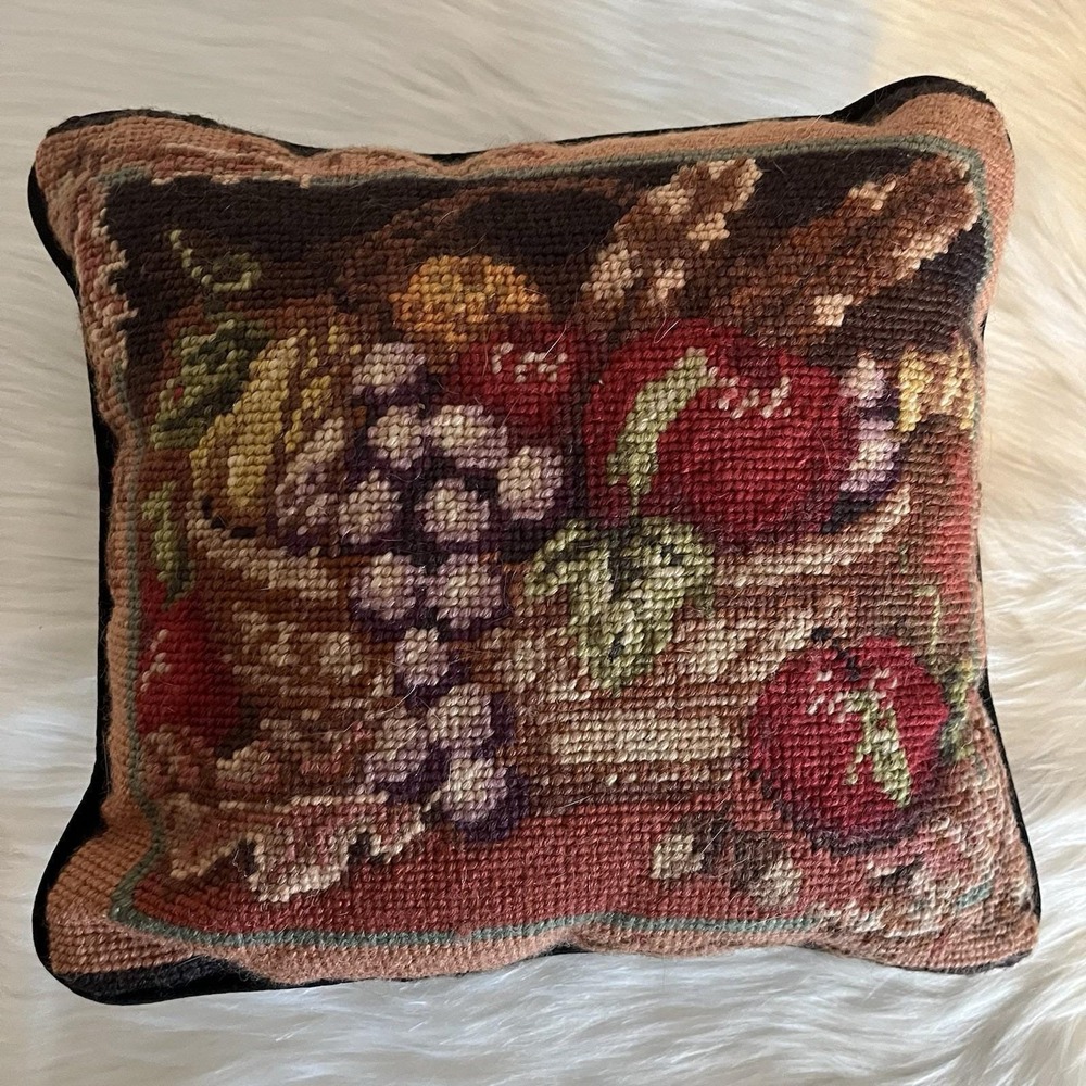 Vintage Tapestry Throw Pillow‎ Still Life Fruit Basket Home Decor Cottagecore